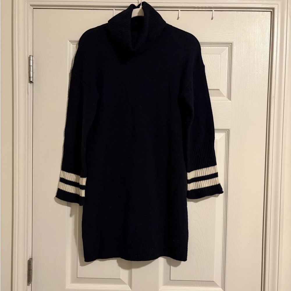 Madewell Black Turtleneck Sweater Dress with White Stripe Cuffs